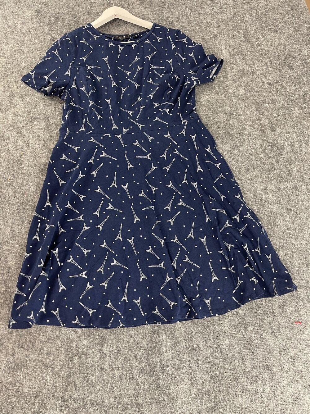 Dorothy Perkins Dress Womens 10 A Line Eiffel Tower Paris Blue France N329